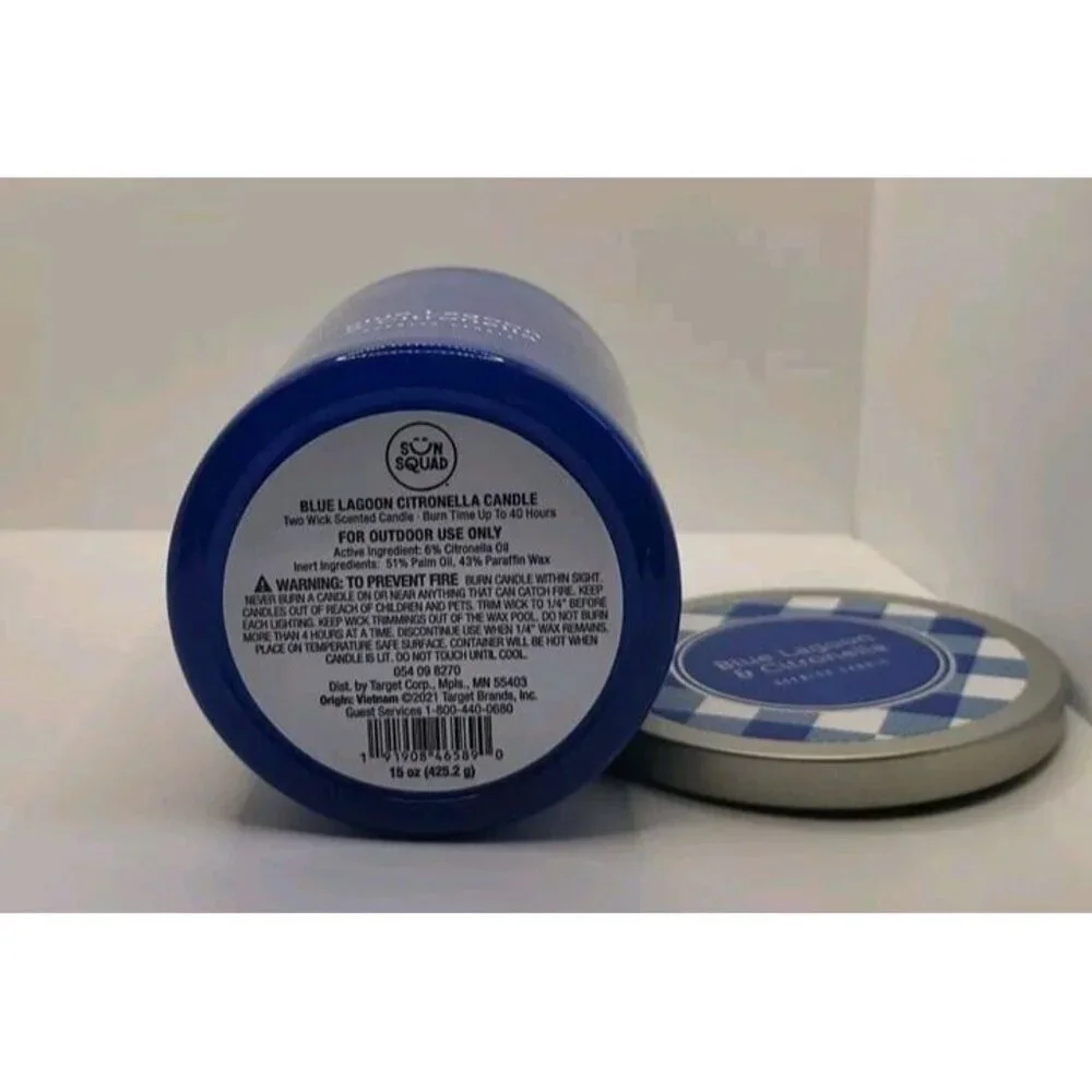 SUN SQUAD - 15oz Jar 2-Wick Citronella Blue Lagoon Candle New‎ - Picture 4 of 4